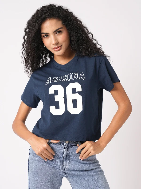Weekend Offers That Shine Women Slim Fit Airforce Crop T-Shirt Chest Print