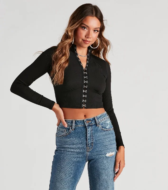 Unbeatable Deal All In The Deets Long Sleeve Crop Top