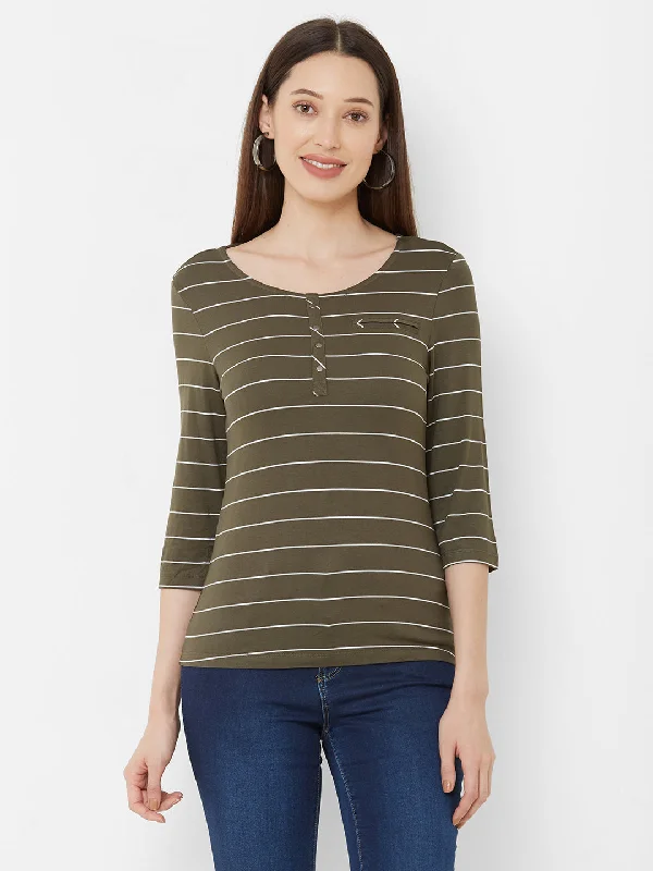 Weekend Bargains to Snag Women Striped Full Sleeves Slim Fit T-Shirt