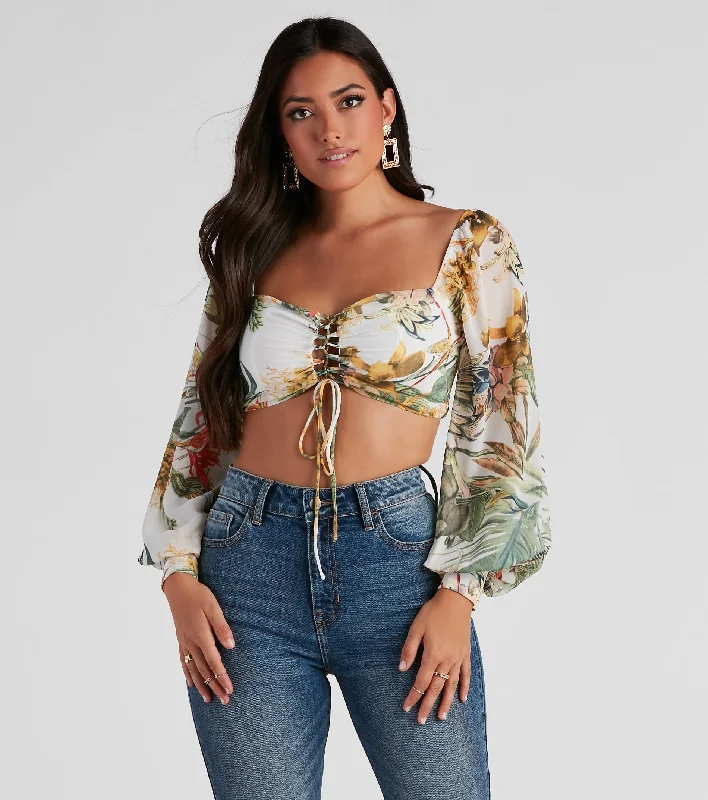 Daily Special Tropical Babe Chiffon Crop Top