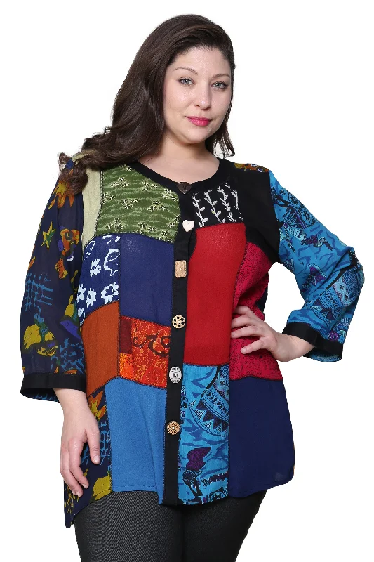 Best Choice Plus Size La Cera Red Patchwork Top