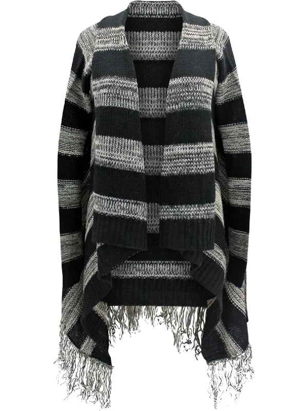 Instant Discount Black & Gray Stripe Fringed Sweater Jacket