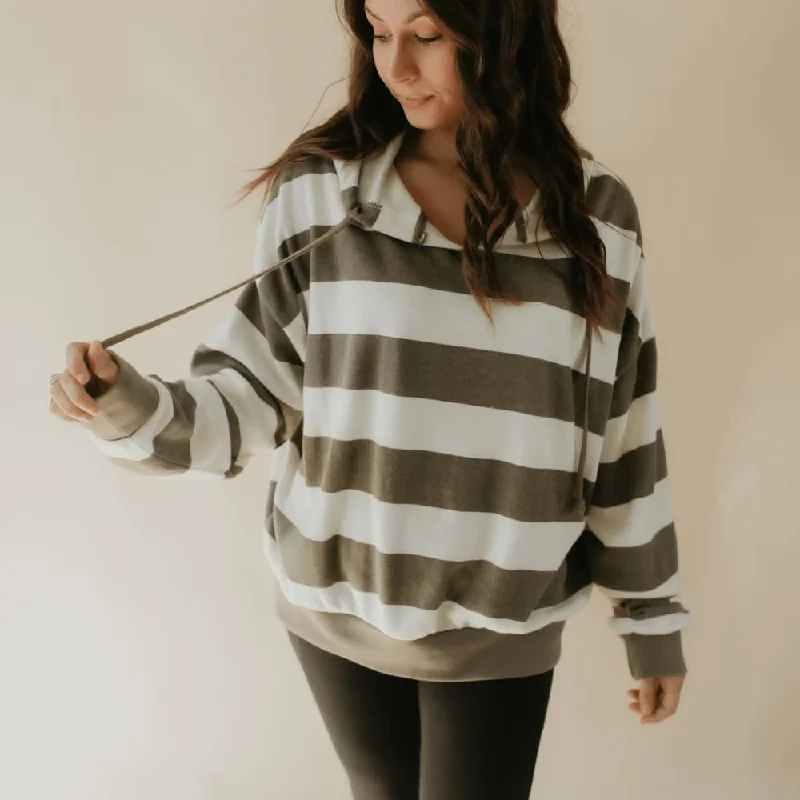 Special Offer Striped Hooded Sweatshirt - Olive