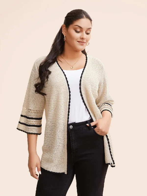Final Clearance Solid Contrast Trim Bell Sleeve Cardigan