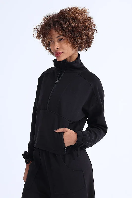 Warehouse Sale Black Modal Zip Sweatshirt