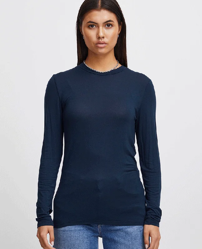 Today Only Ichi Philuca Navy Long Sleeve Top