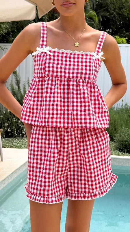 Extra Savings Elise Ribbon Top and Shorts Set - Red Gingham