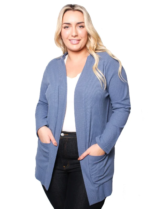 Shop Now Womens Cornflower Blue Ribbed Long Sleeve Open Cardigan Size Small
