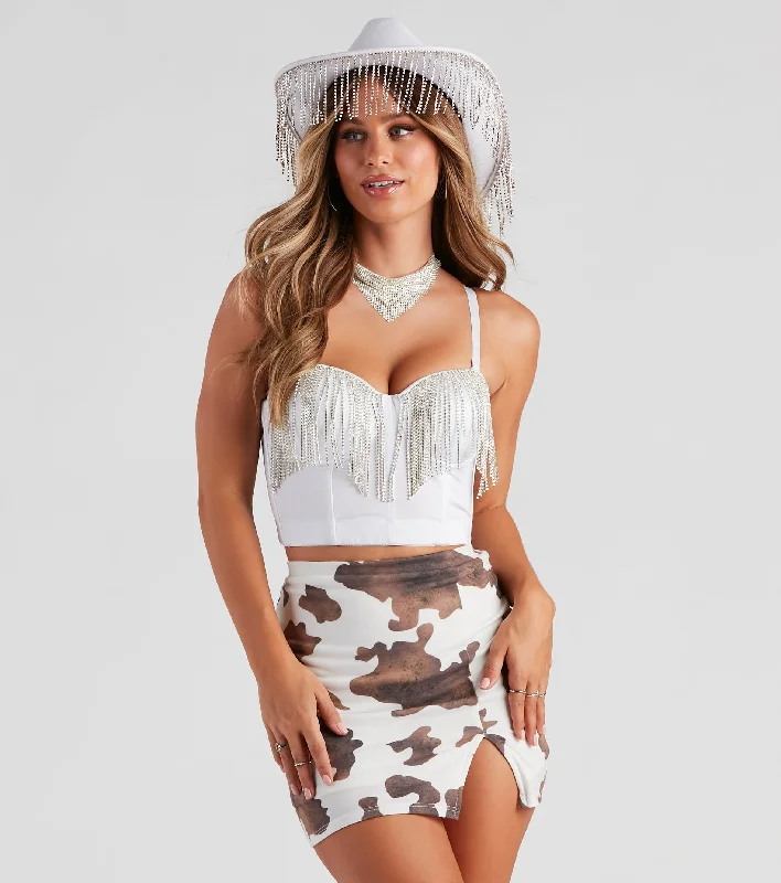 Value Deals Night Glow Rhinestone Fringe Corset