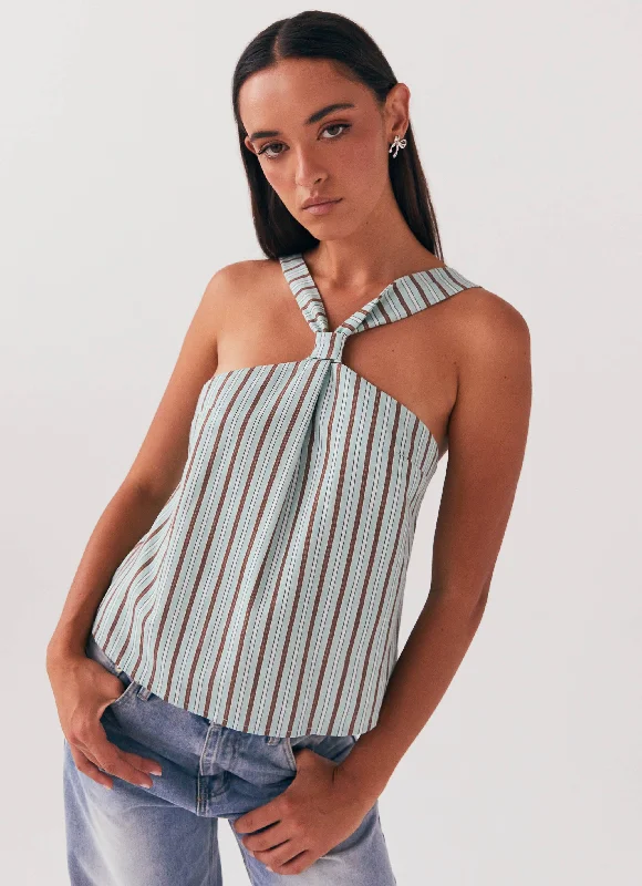 Daily Deals Keira Linen Top - Coastal Stripe