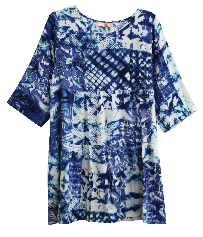 Weekend Bargains Just for You La Cera Plus Size Tiered Batik Print Swing Top