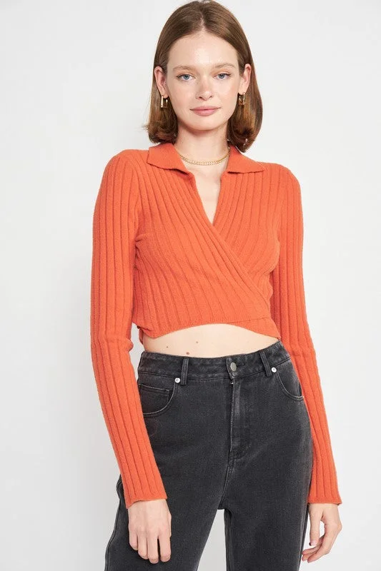 Big Savings COLLARED LONG SLEEVE CROP TOP