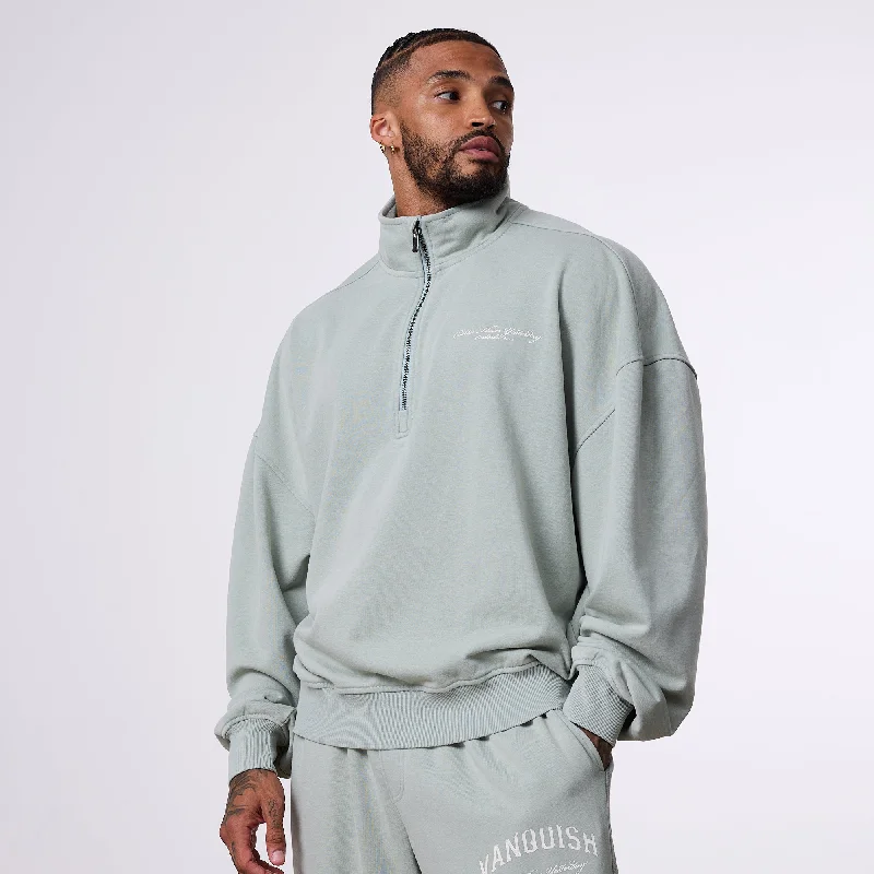 Now or Never Vanquish Better Than Yesterday Washed Green Quarter Zip Sweater