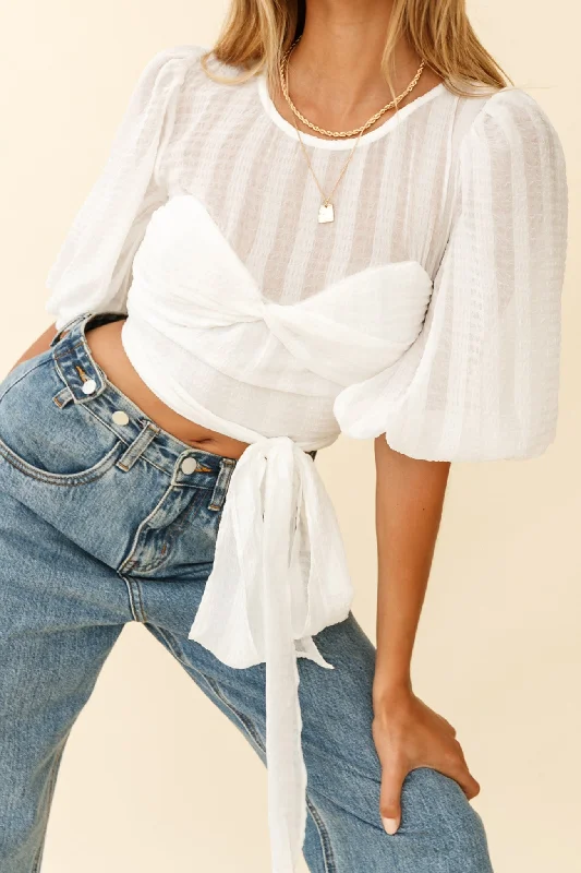Weekend Offers That Excite Emerson Puff Sleeve Waist Tie Top White