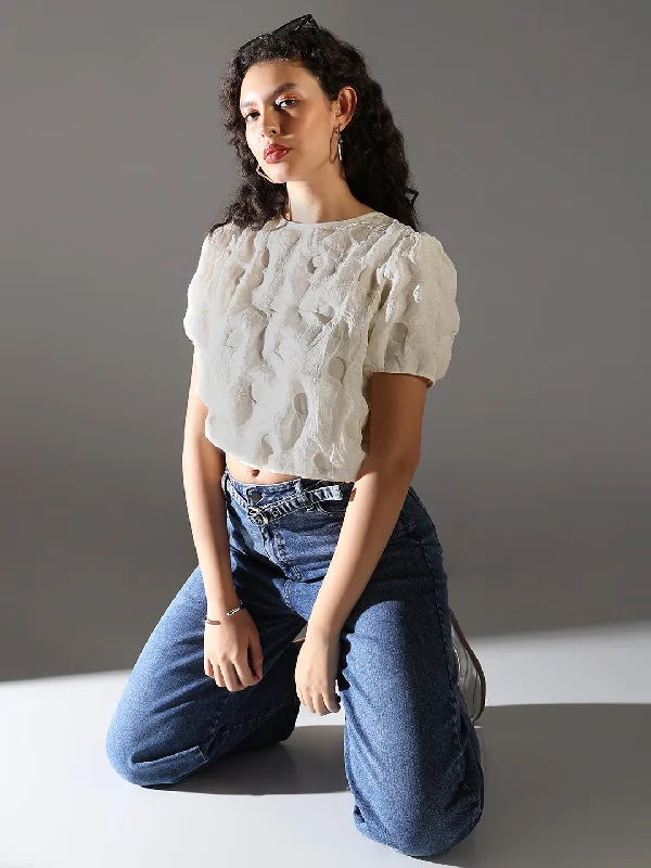 Sale Event Women Cream Solid Crop Top