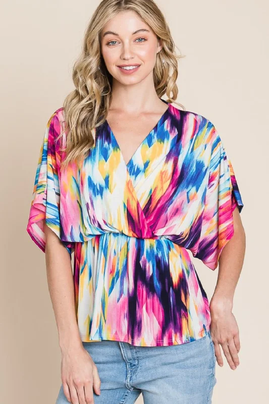 Weekend Price Cuts Galore BOMBOM Printed Surplice Peplum Blouse