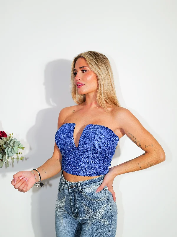 Lowest Price Blue glitter peak band top
