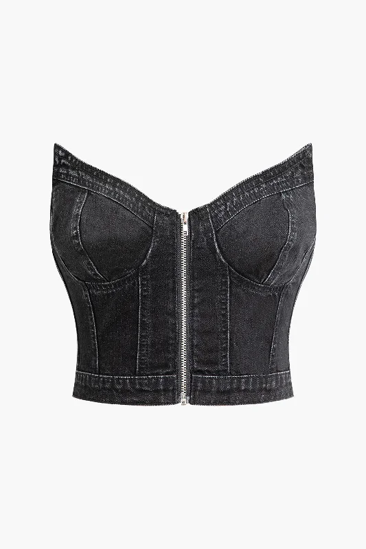 Pay Less V-neck Zip-Up Strapless Bustier Top