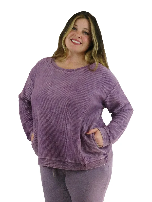 Special Promotion Ottoman Rib Knit Long Sleeve Top- Plus Size