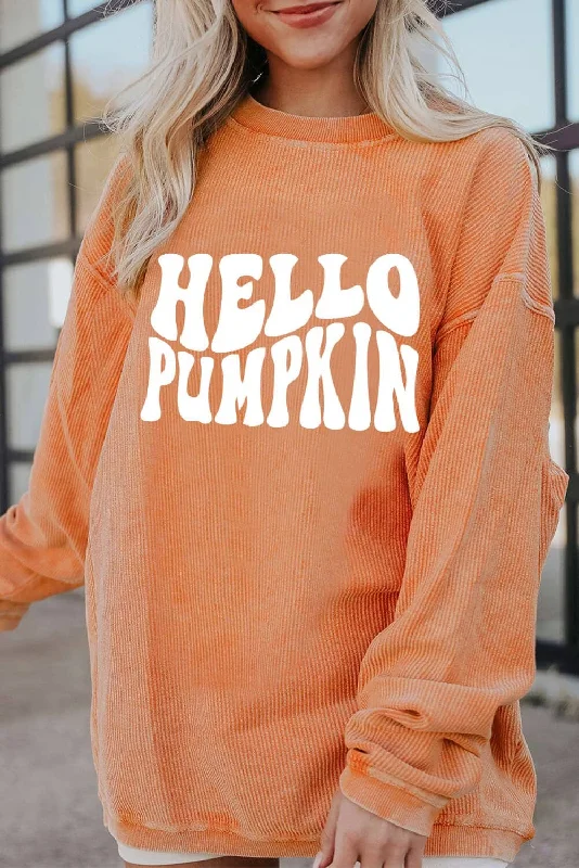 Weekend Deal Dropped Shoulder HELLO PUMPKIN Graphic Sweatshirt