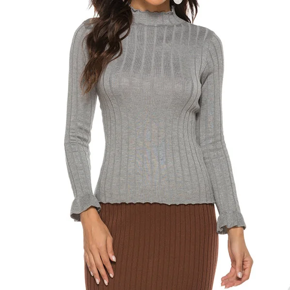 Lowest Rates Women Wholesale Turtleneck Flared Sleeve Sweater