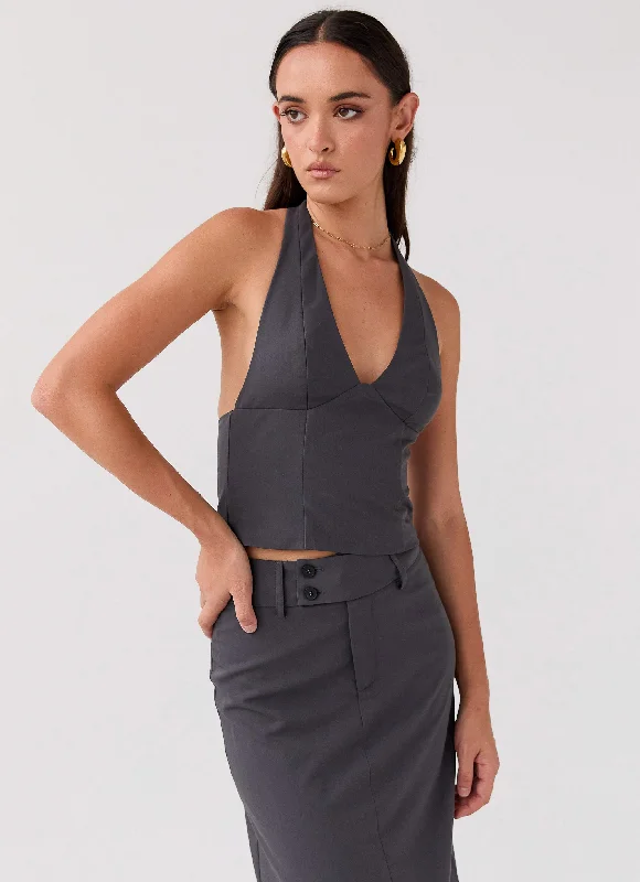 Super Deal On Call Halterneck Top - Charcoal