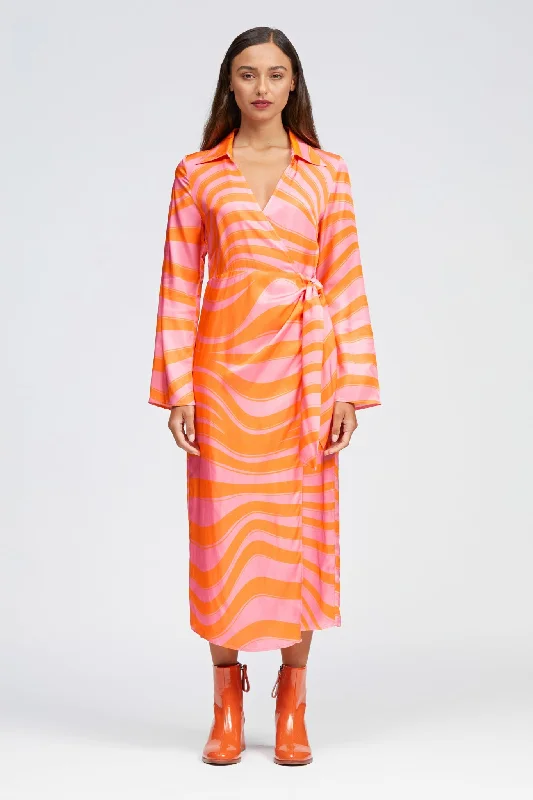 Major Savings Aisling Dress Pink/Orange Squiggle Print
