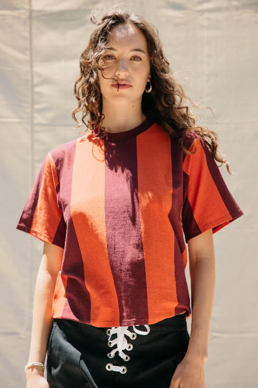 Hurry In Salma Striped Short Sleeve T - Tomato/Wine