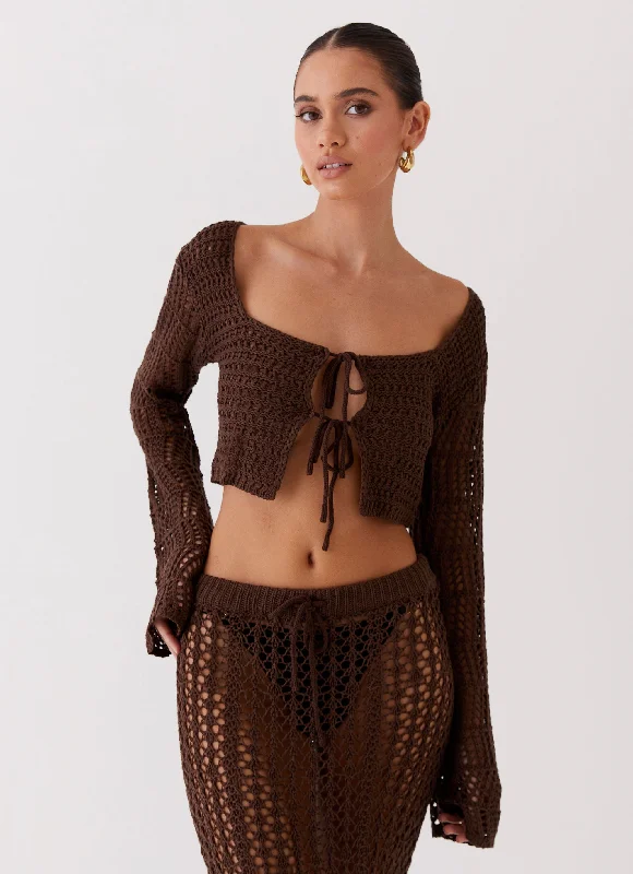 Special Savings Rosalina Crochet Long Sleeve Top - Chocolate