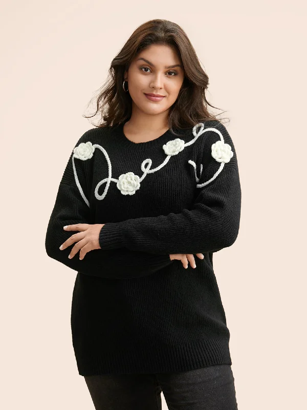Year-End Sale Supersoft Essentials Crochet Floral Drop Shoulder Pullover