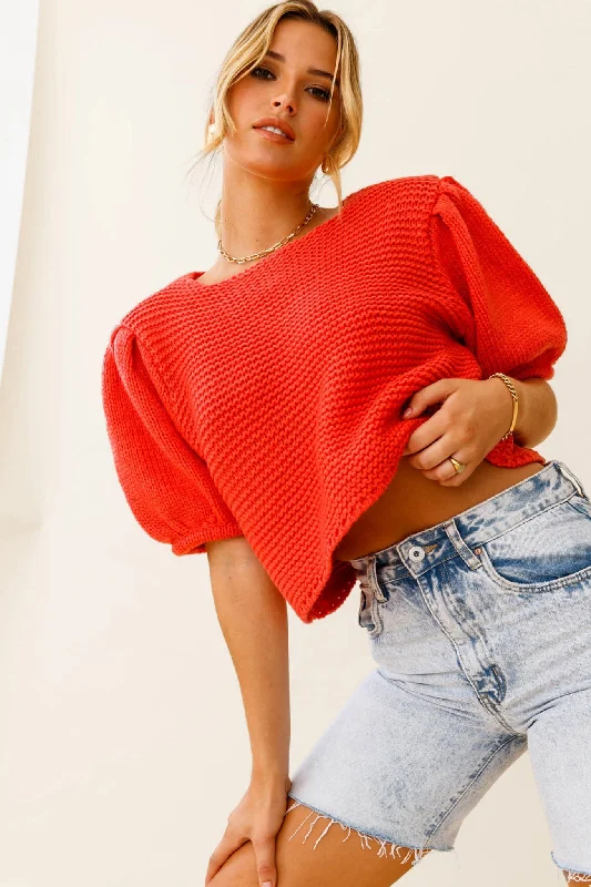 Special Savings Marla Puff Sleeve Chunky Knit Top Watermelon