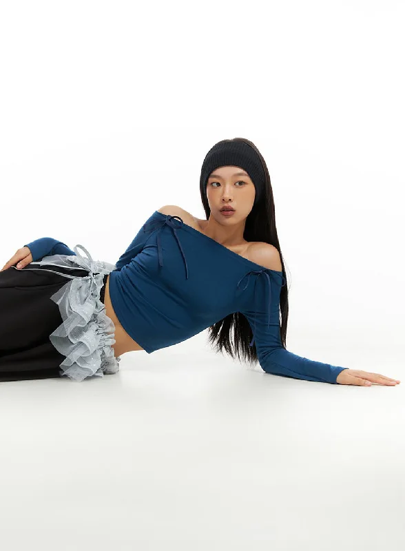 Act Now Ribbon Off Shoulder Top IO409