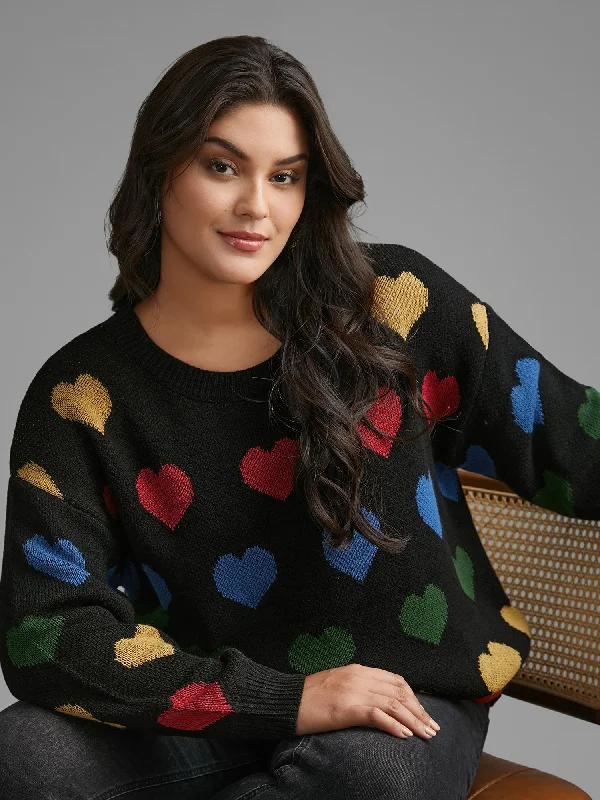 Deal Explosion Colored Heart Drop Shoulder Sleeve Pullover
