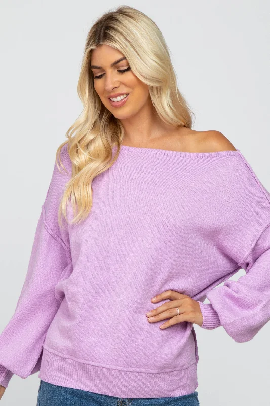 Discount Mania Lavender Boat Neck Bubble Sleeve Sweater