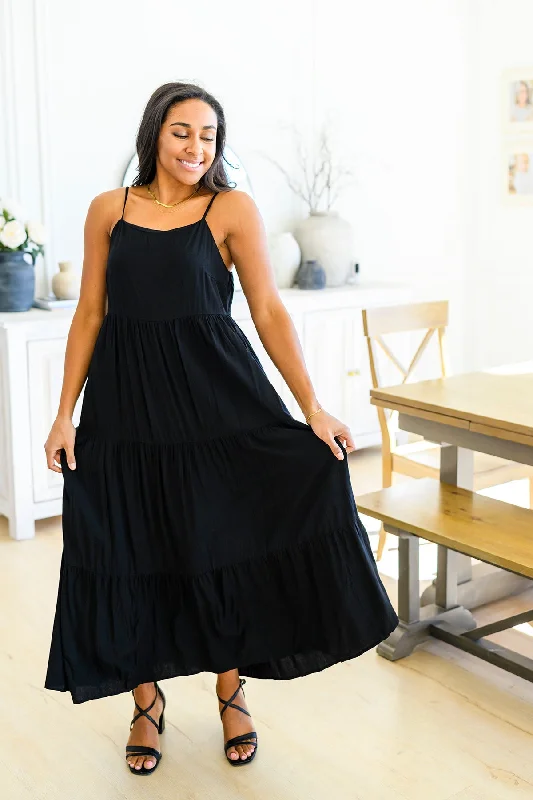 Midnight Madness Classically Cool Tiered Maxi Dress