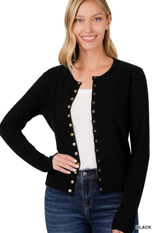 Super Sale CREW NECK SNAP BUTTON SOFT SWEATER CARDIGAN