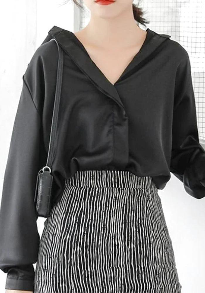 Daily Deals Black Satin Blouse Shirt