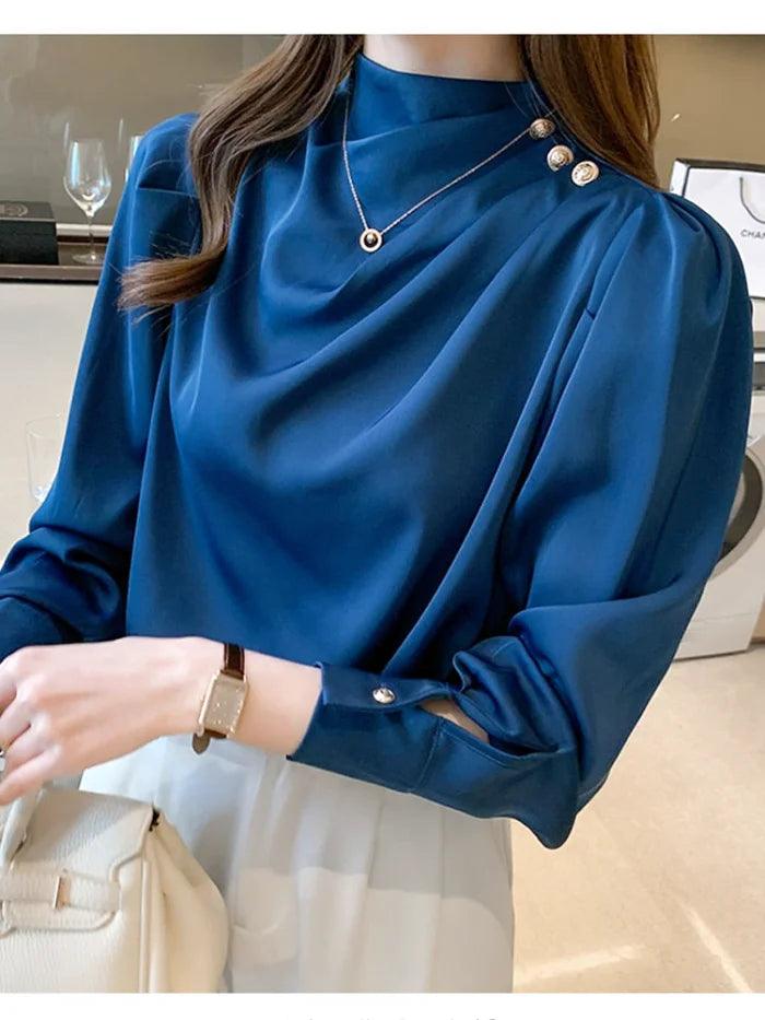 Shop and Save Blue Satin Blouse