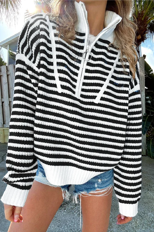 Price Rollback KaleaBoutique Zip up Collar Drop Shoulder Sweater