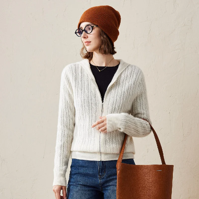 Price Reduction 100% Cashmere Cardigan Luxurious Cable Knit Hoodies