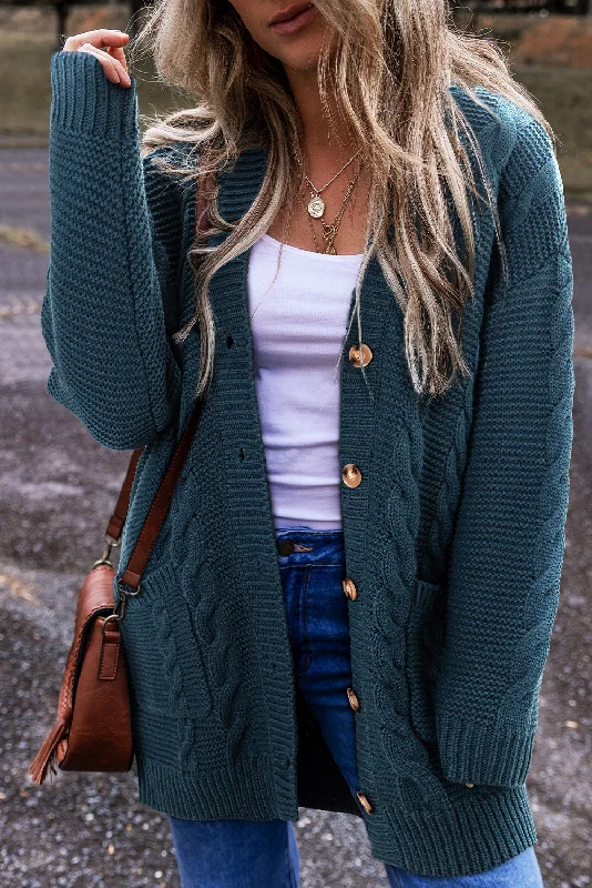 Weekend Bargains to Enjoy Cable Knit Button Front Pocketed Baggy Cardigan