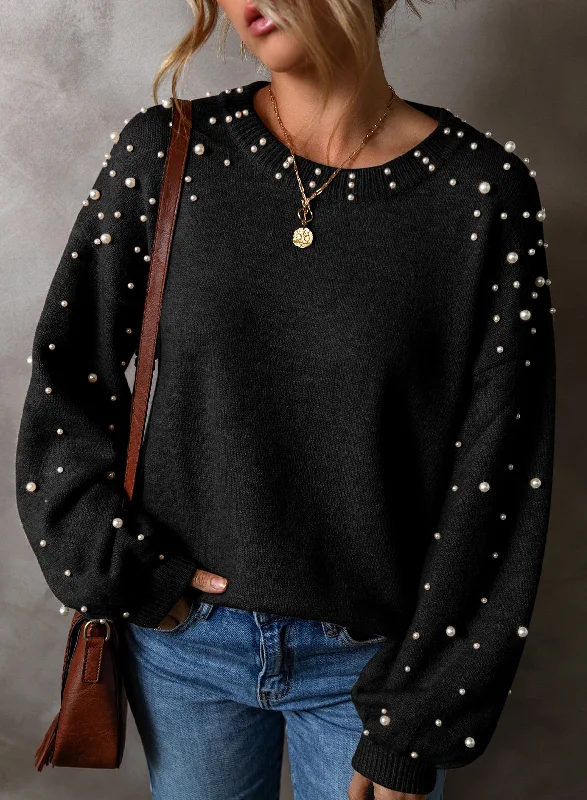 Huge Discounts KaleaBoutique Pearled Drop Shoulder Round Neck Sweater