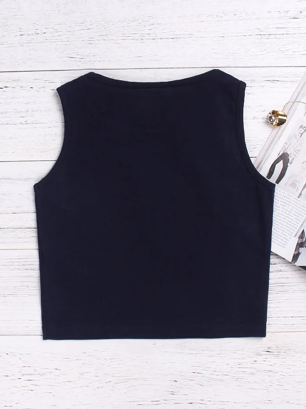 Get It Before It’s Gone Custom Round Neck Cut Out Sleeveless Navy Tank Top