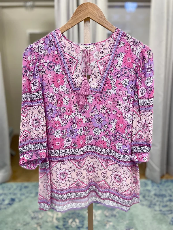Shop and Save Delicate Daisy Pink & Lavender Floral Top