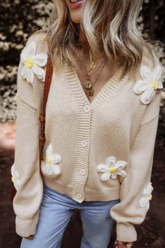 Crazy Deals Elegant Flower Decor Button Front Cardigan