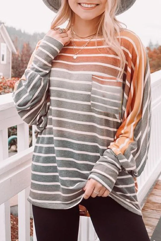 Friends and Family Sale Stripe Gradient Color Oversized Long Sleeve Top