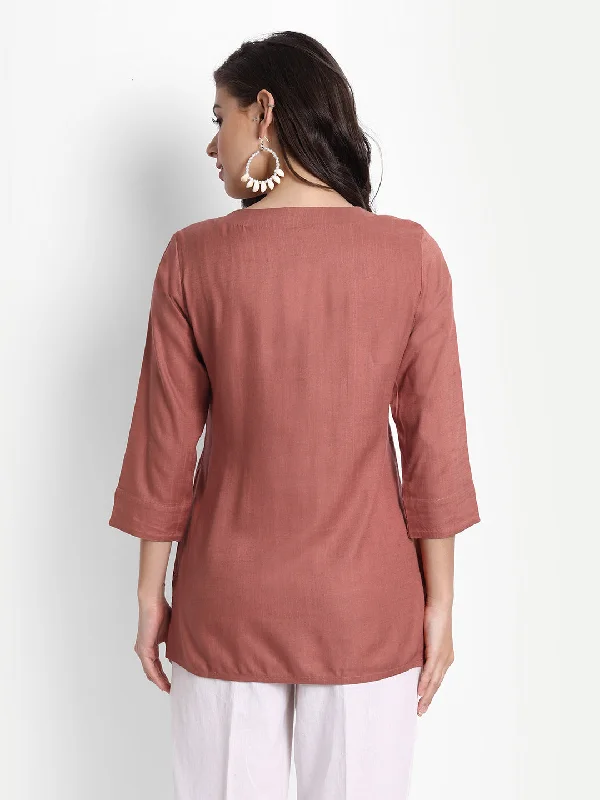 Crazy Deals Rayon Embroidered Top With Pintuck Detail