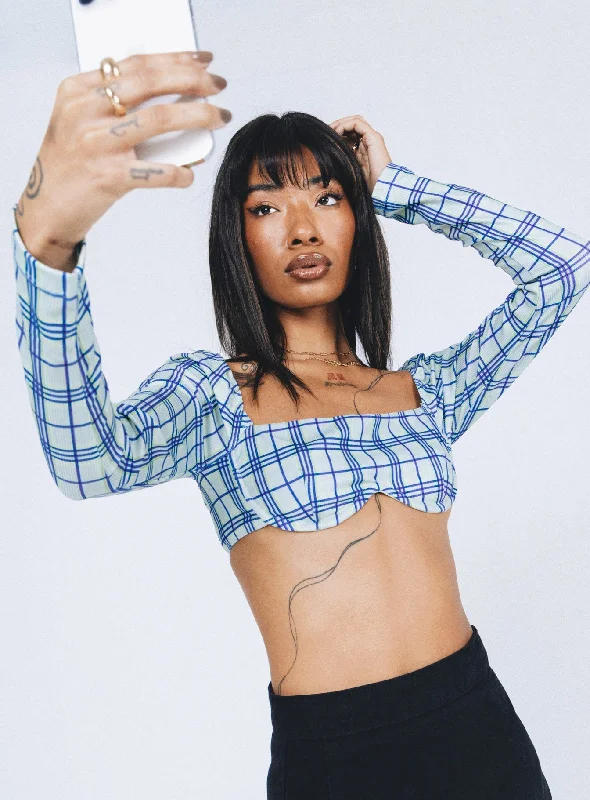 Extra Discounts Becca Long Sleeve Crop Top Green Check