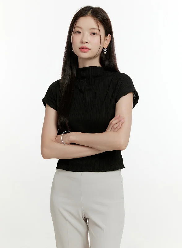 Weekend Discounts to Delight Mock Neck Textured Top OL423