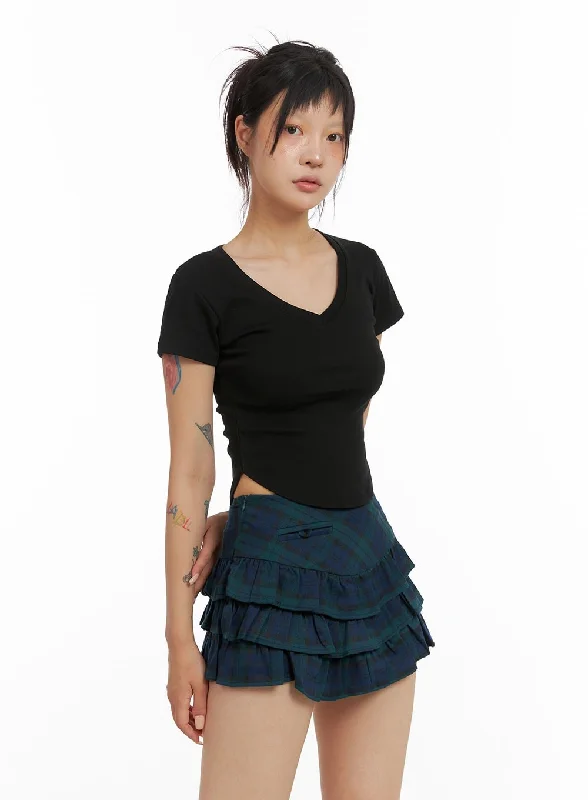 Weekend Offers That Tempt V-Neck Shirred Crop Tee CL415